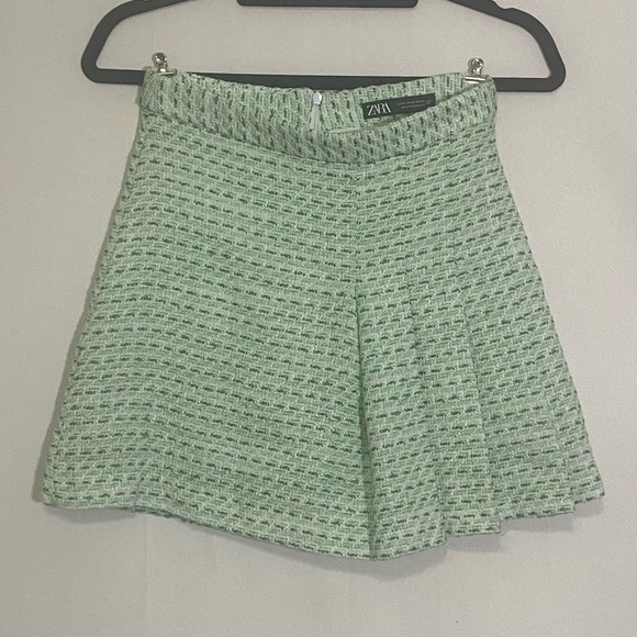 ZARA LIKE NEW pastel green tweed pleated mini skirt preppy academia size XS - Picture 7 of 7